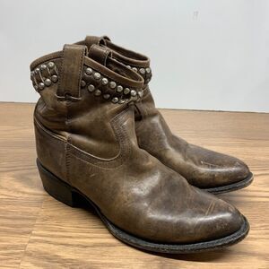 Frye Womens 7.5 B Brown Diana Cut Stud Factory Pull On Block Heels Western Boots